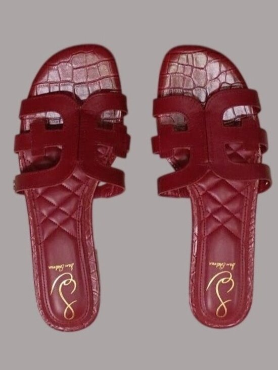 Sam Edelman Shoes - Sam Edelman Womens Red Crocodile-Embossed Slip-On Sandals Size 9.5 / 10